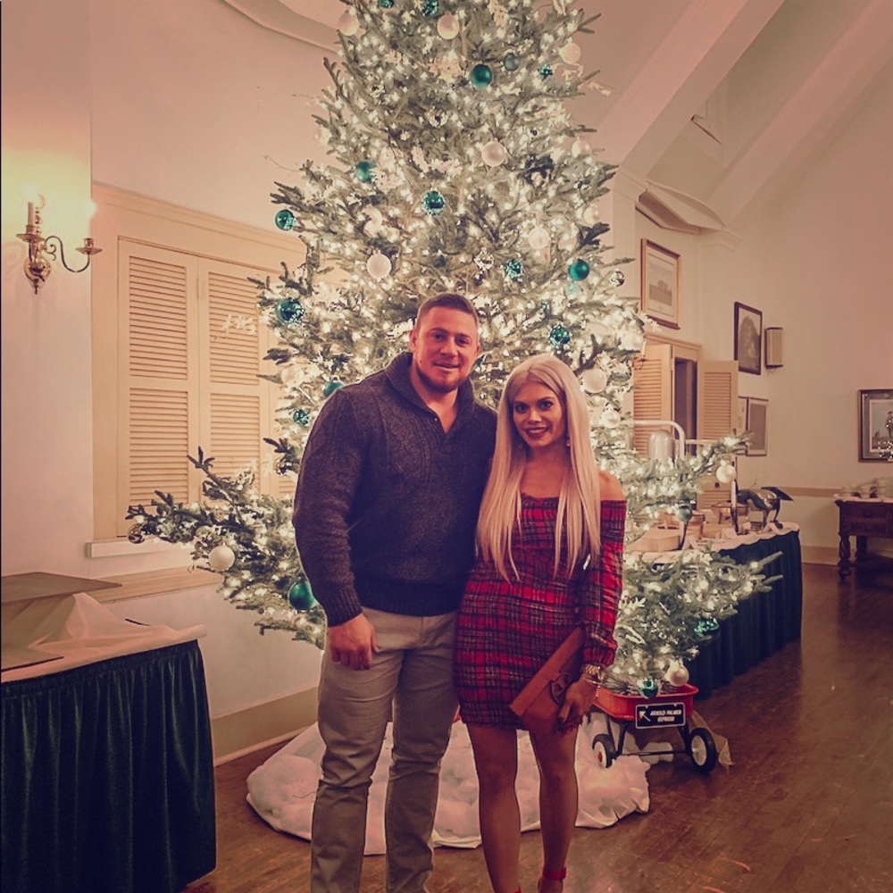 Red Dress btq Plaid off the shoulder dress